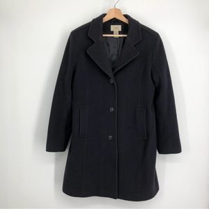 L.L. BEAN Womens Navy Blue Classic Lambswool Polo Coat Three-Quarter 12